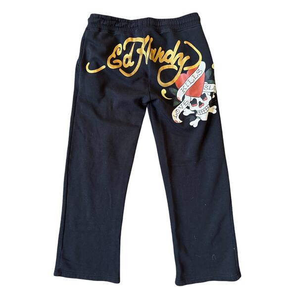 Ed Hardy Pants - Ed Hardy Black Logo Wide Leg Sweatpants Size Medium